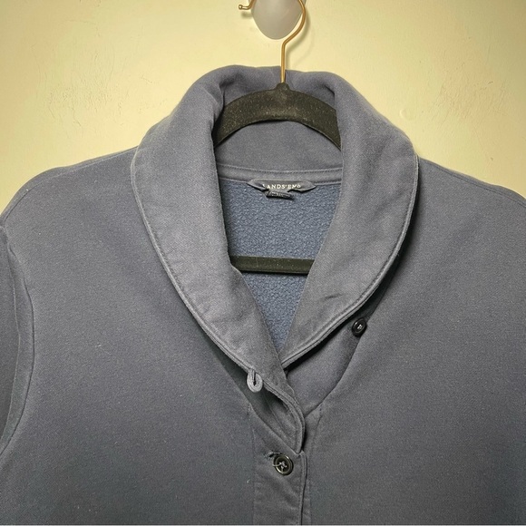 Land's End women's Navy long sleeve button down shawl collar cardigan in size M - Picture 3 of 9